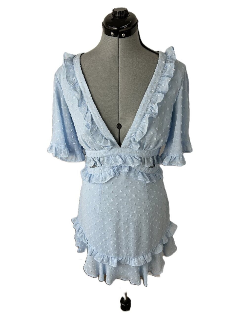 Hello Molly Ms Powerhouse Dress Swiss Dot Ruffles Peeka Boo Waist M Blue